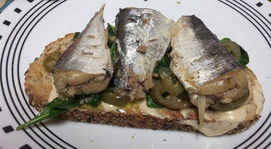 The Left Chapter Sardine Sandwich with Sauteed Spinach, Garlic & Jalapeno