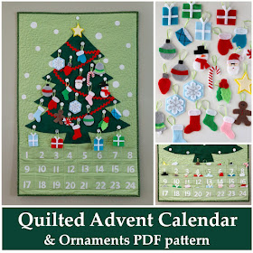 Quilted Advent Calendar and Ornaments PDF pattern