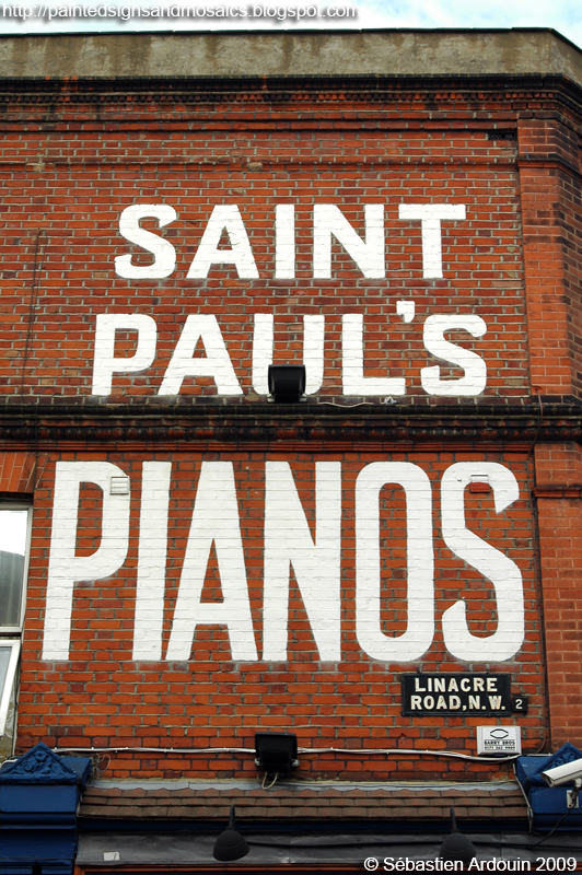 Painted signs and mosaics Saint Paul's pianos, Willesden