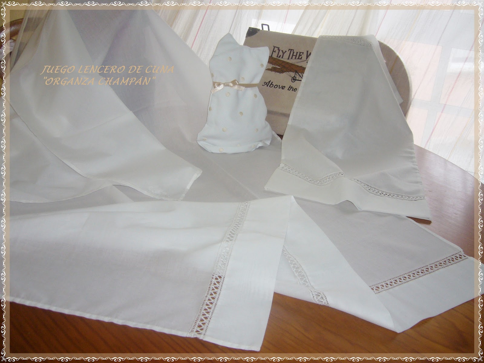 GAELIA NATURE SABANAS DE CUNA CHAMPÁN" / "Champagne Organza" Artisan Crib Set