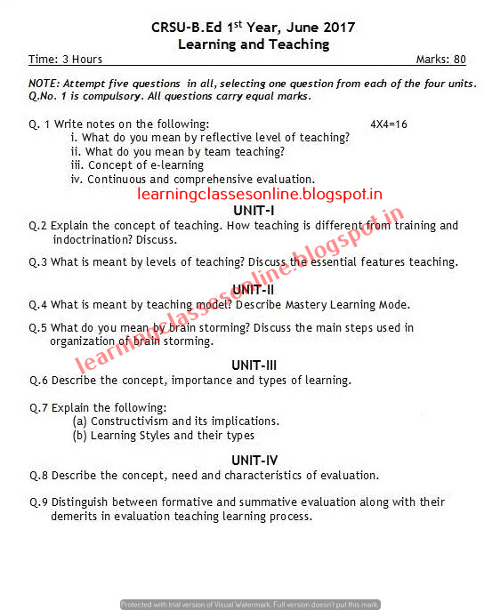 BEd learning and teaching question paper 2017