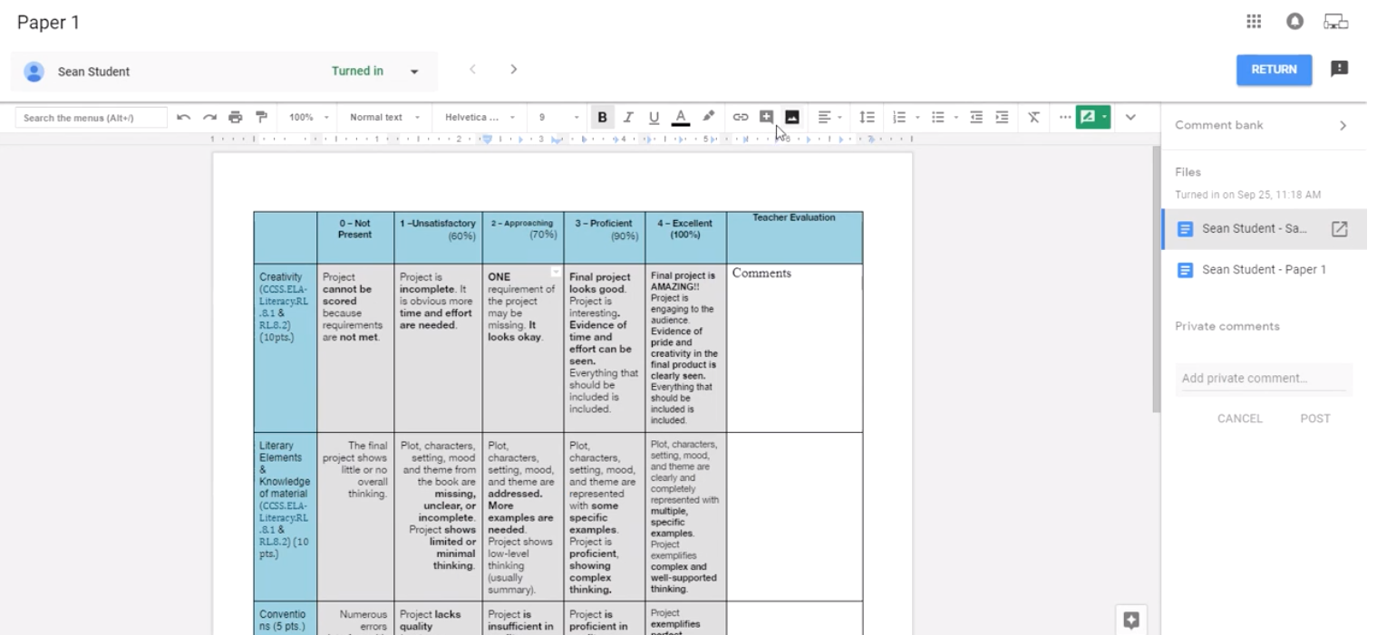 U5 Instructional Technology Rubric Grading in Google Classroom New