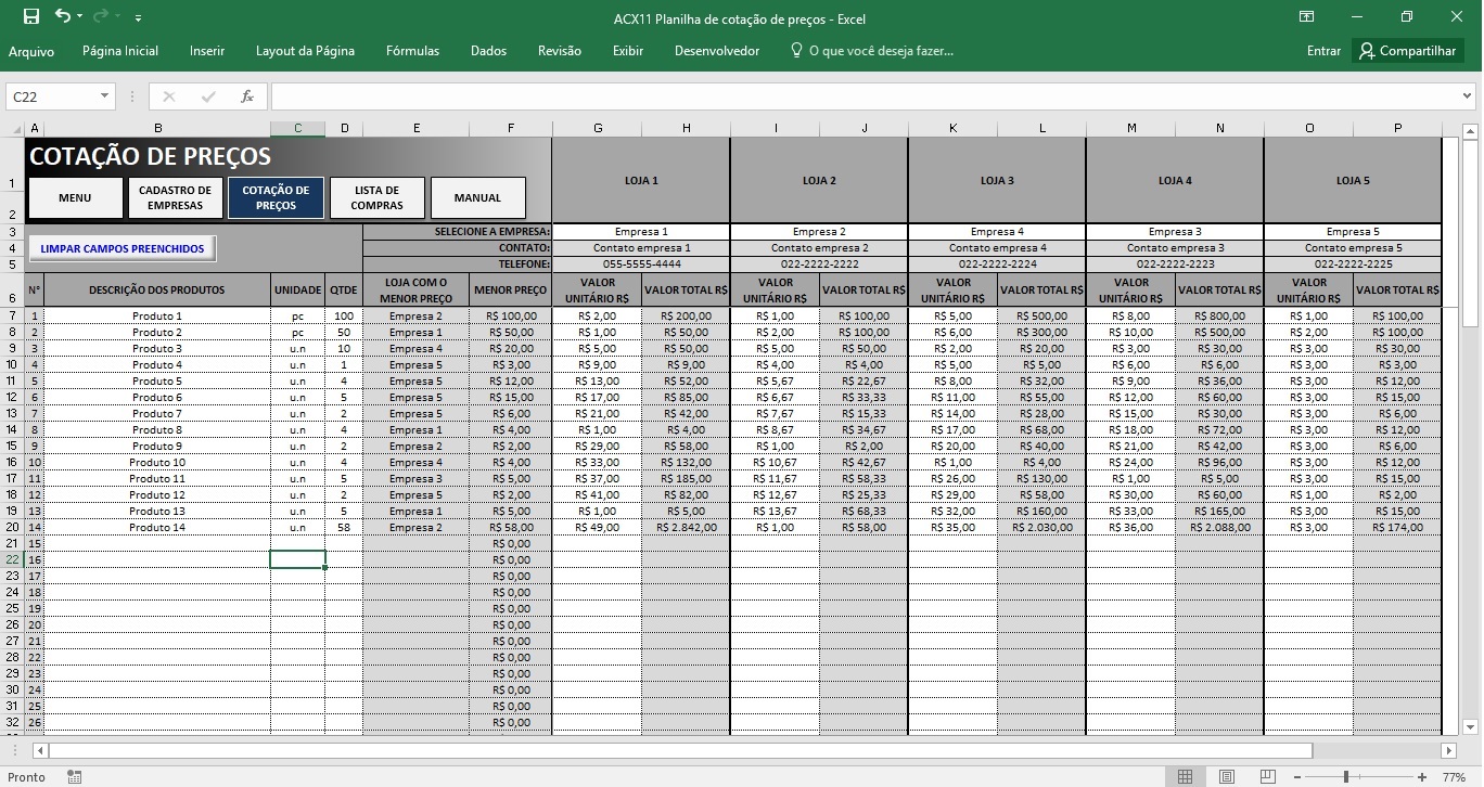 Planilha Para Cotação De Preços Acx11 Acx Soluções Em Excel