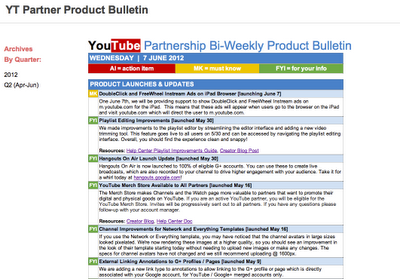 YouTube Partner Biweekly Product Bulletin with upcoming changes