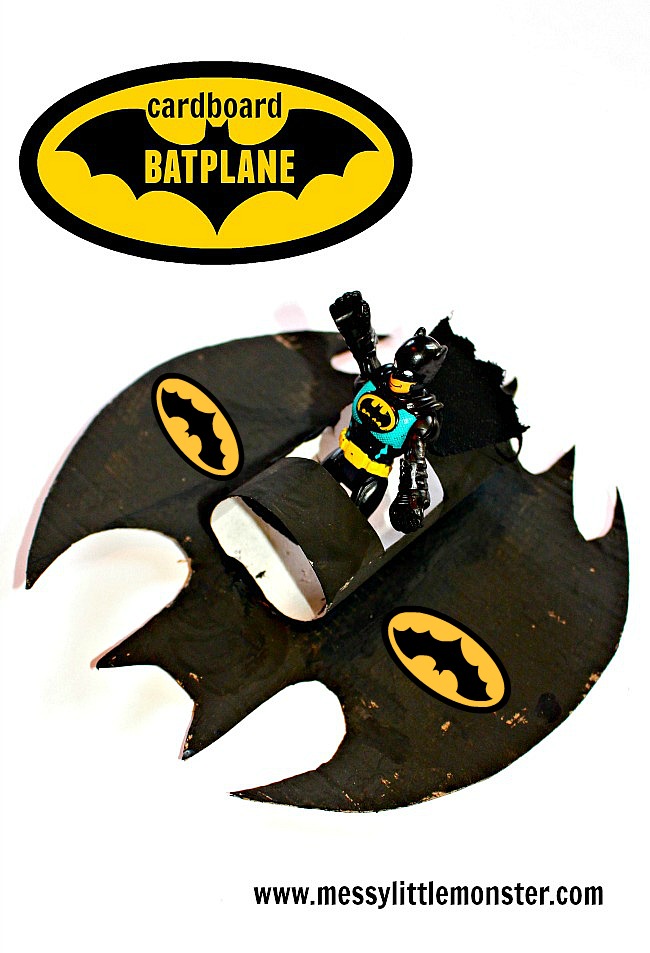 Batman craft and activity ideas for kids.  Make and play with a Batplane.  Great craft for boys and superhero fans.