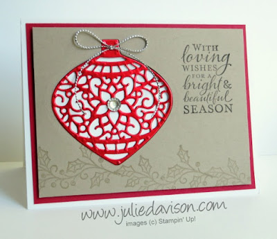 Stampin' Up! Embellished Ornaments + Delicate Ornaments Christmas Card #stampinup 2015 Holiday Catalog www.juliedavison.com