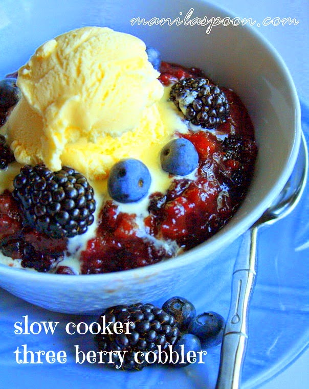 Slow Cooker Three Berry Cobbler