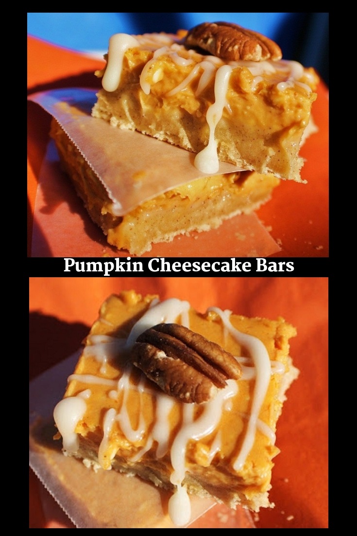this is how to make a semi homemade pumpkin cheesecake bar that taste just like a pumpkin pie. This is an easy pumpkin pie bar that is quick using a cake mix for the bottom crust. These pumpkin cheesecake bars are the best pumpkin bar recipe.