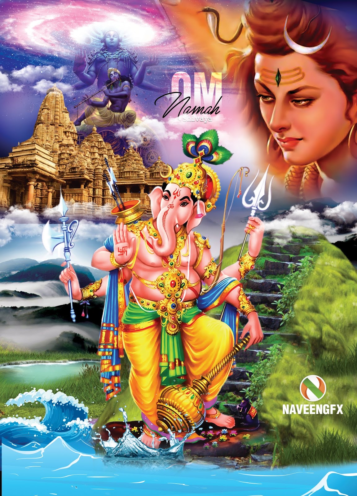 Lord vinayaka HD poster design with lord shiva images | naveengfx