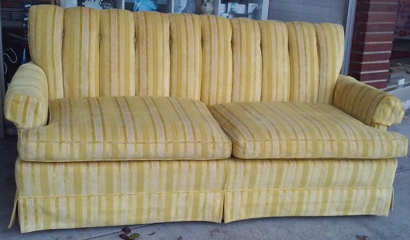 UHURU FURNITURE & COLLECTIBLES SOLD **REDUCED** Vintage Tufted Striped Sofa 100