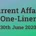 Current Affairs One-Liner: 30th June 2020