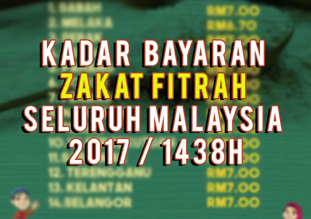 Kadar Bayaran Zakat Fitrah Seluruh Malaysia 2017 / 1438H