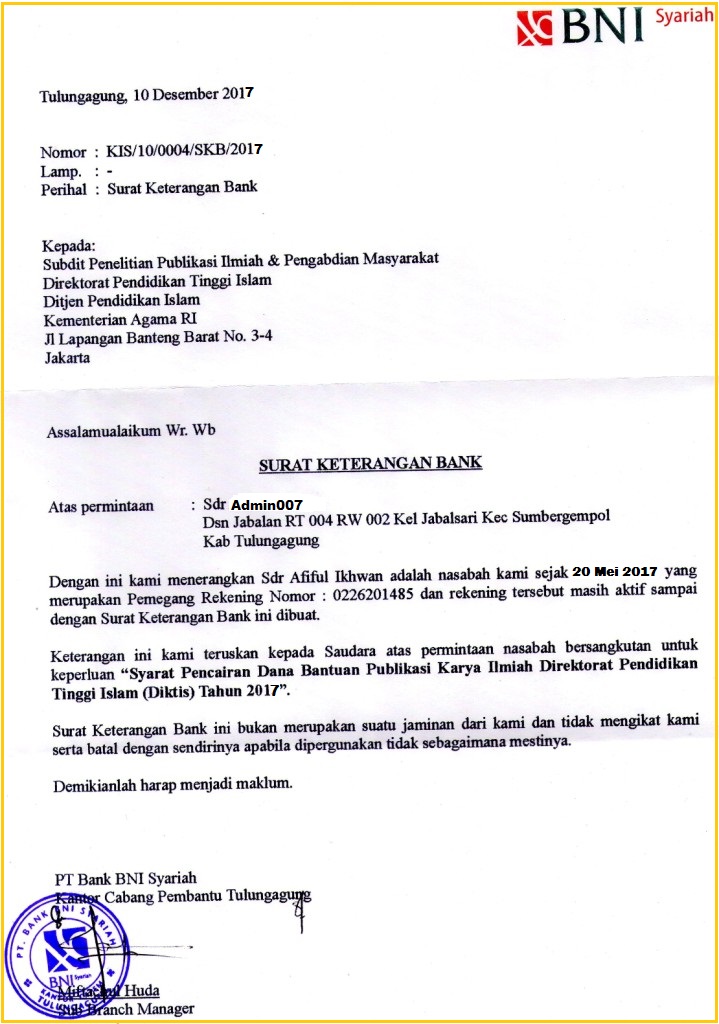 Surat Permohonan Pembukaan Rekening Bank Mandiri Doc Contoh Surat Ide