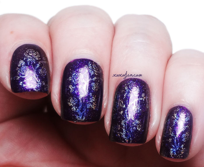 xoxoJen's purple holographic roses stamping nail art