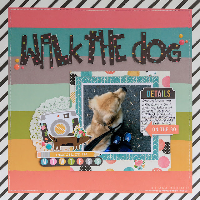 Walk the Dog Scrapbook Page by Juliana MIchaels featuring 17turtles Walk The Dog Free Digital Cut File and Simple Stories Carpe Diem