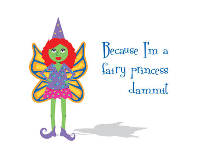illustration of a feisty fairy with text