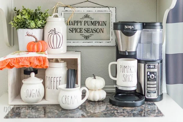 fall decorated coffee station