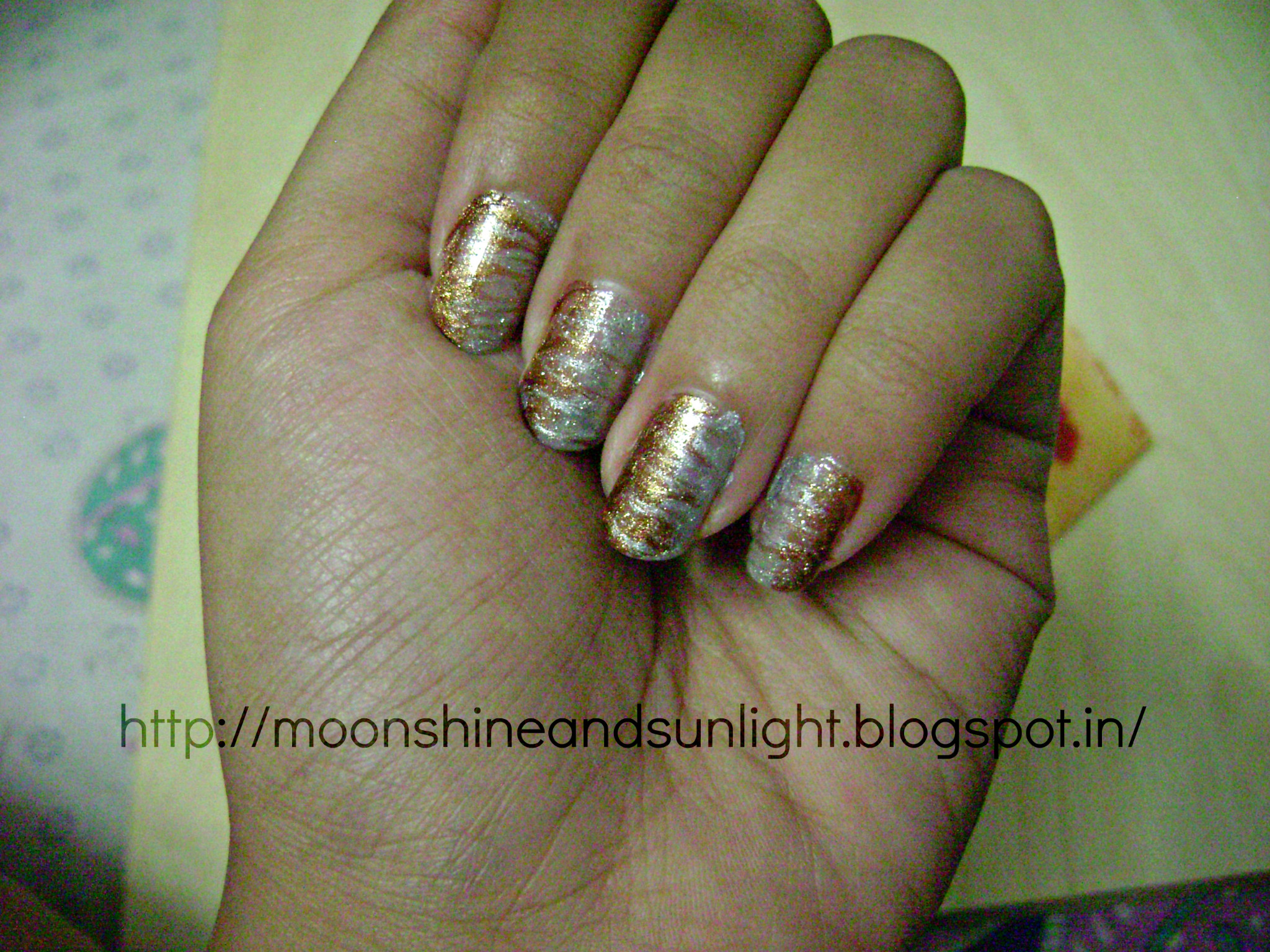 Dry Marble easy nail art design and technique. How to easy marble nail art , metallic gold and silver nails