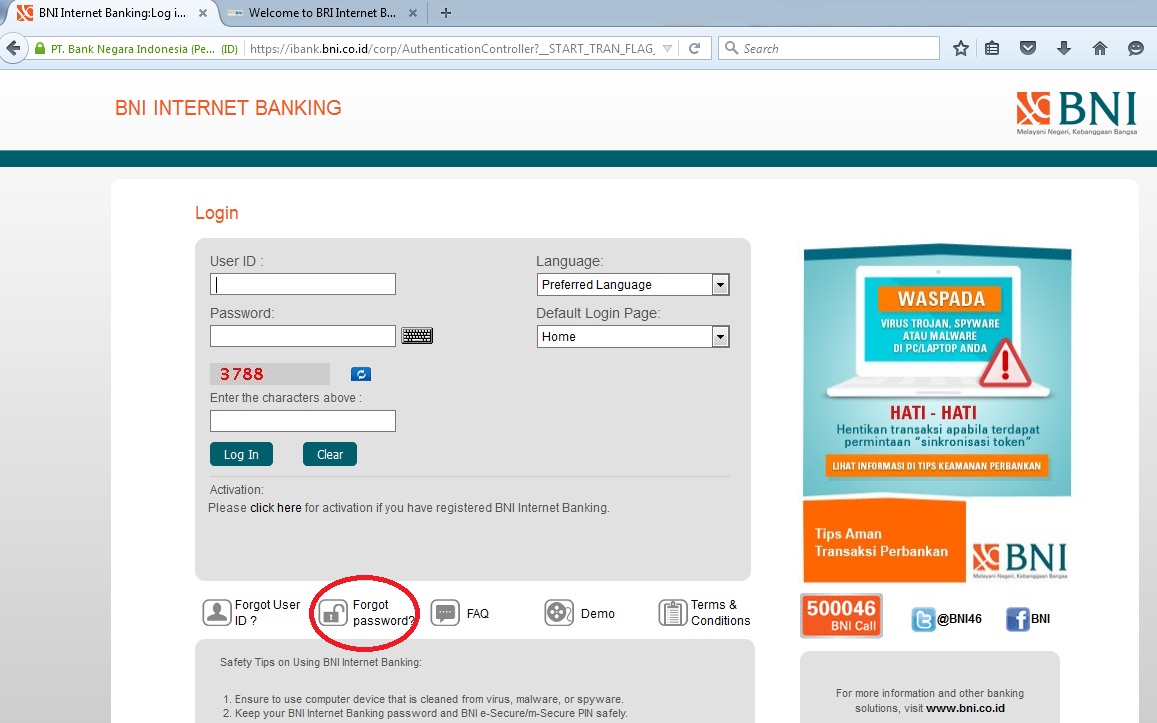 BNI Internet Banking Anda Terblokir, Pakai Set Password