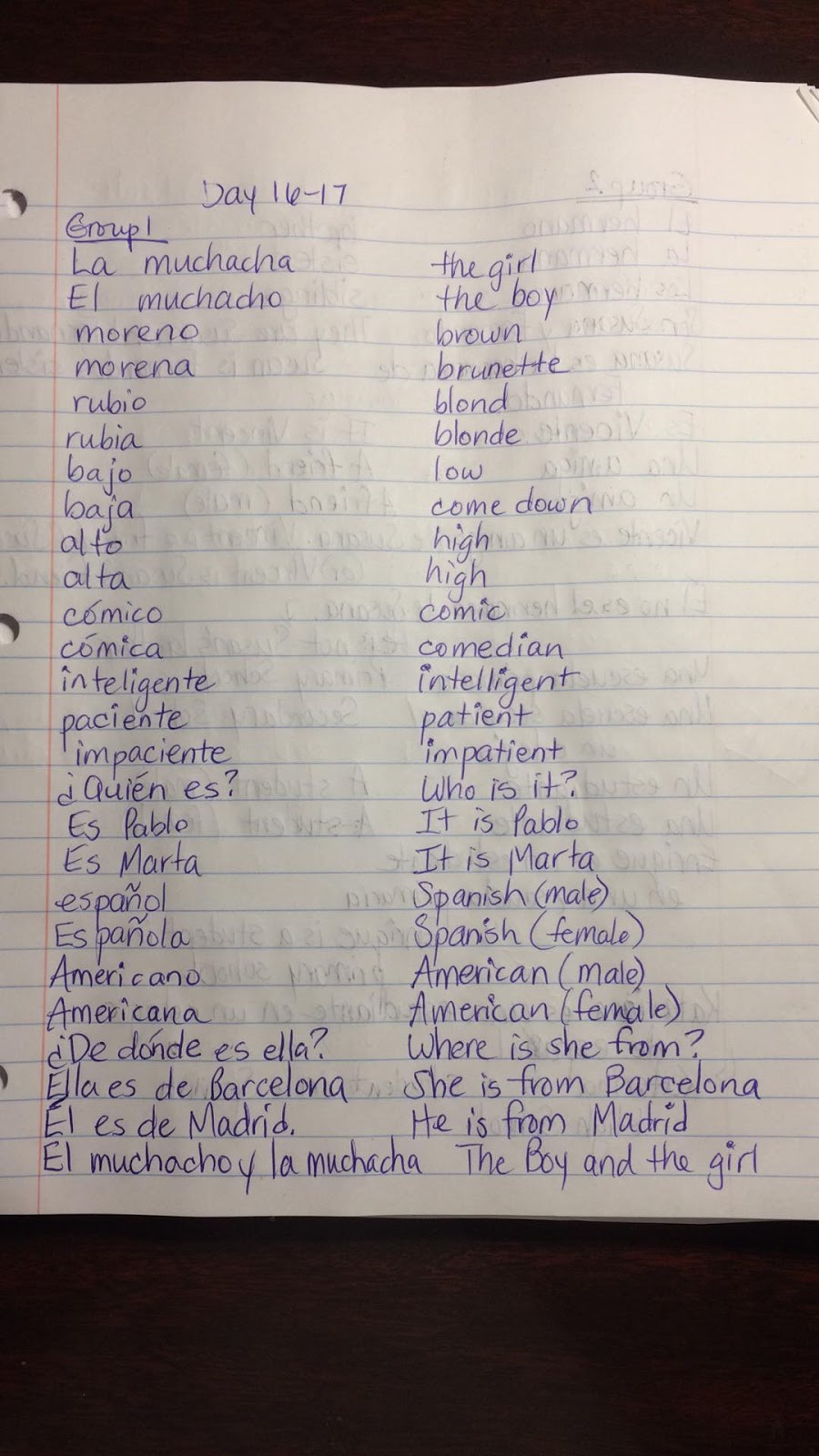 Angelina's Spanish I Class: Day 16-17: Vocabulario – Los Adjetivos y ...
