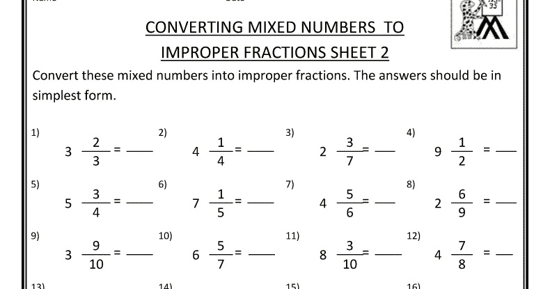 Converting Improper Fractions To Mixed Numbers Word Problems Worksheet