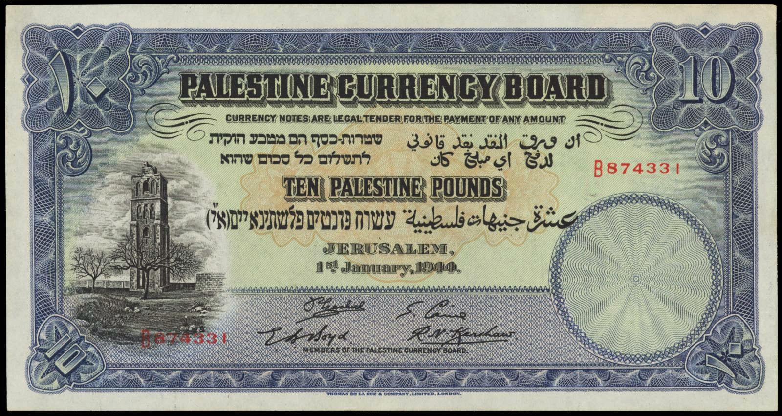 10 Pounds banknote 1944 Palestine Currency BoardWorld Banknotes