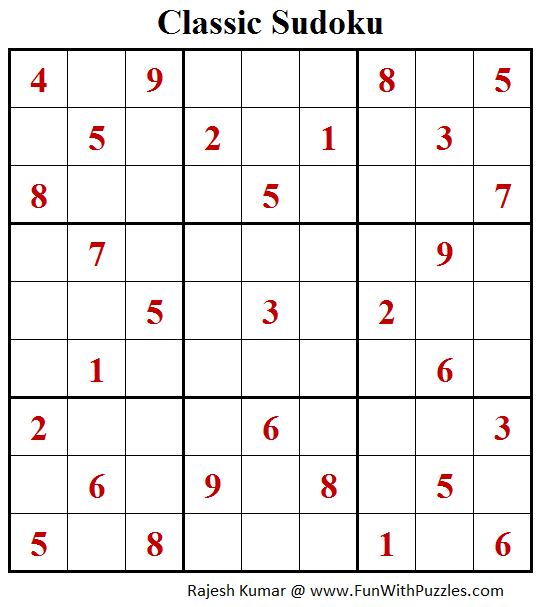 Classic Sudoku Puzzles (Fun With Sudoku #211)