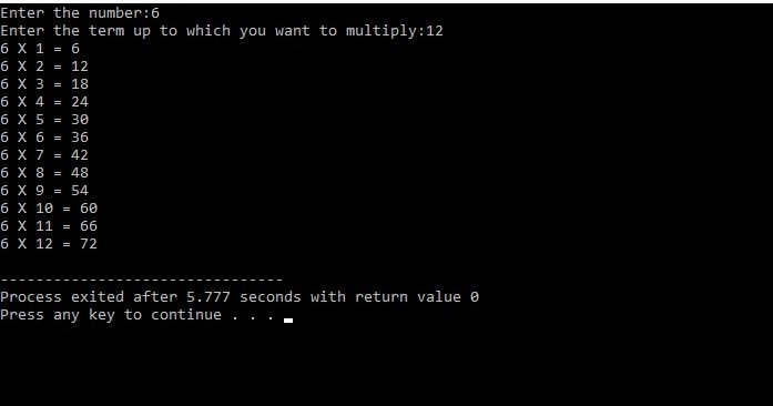 C Program To Print Multiplication Table Of Any Numbers Up To Any Terms ...