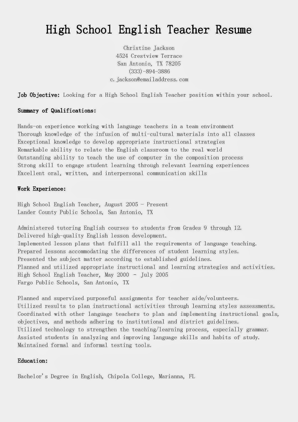 teaching resume writing