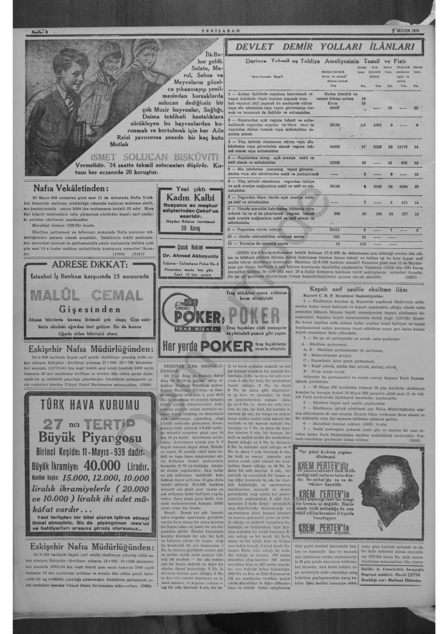 2 Mayıs 1939 Yeni Sabah Tam Metin