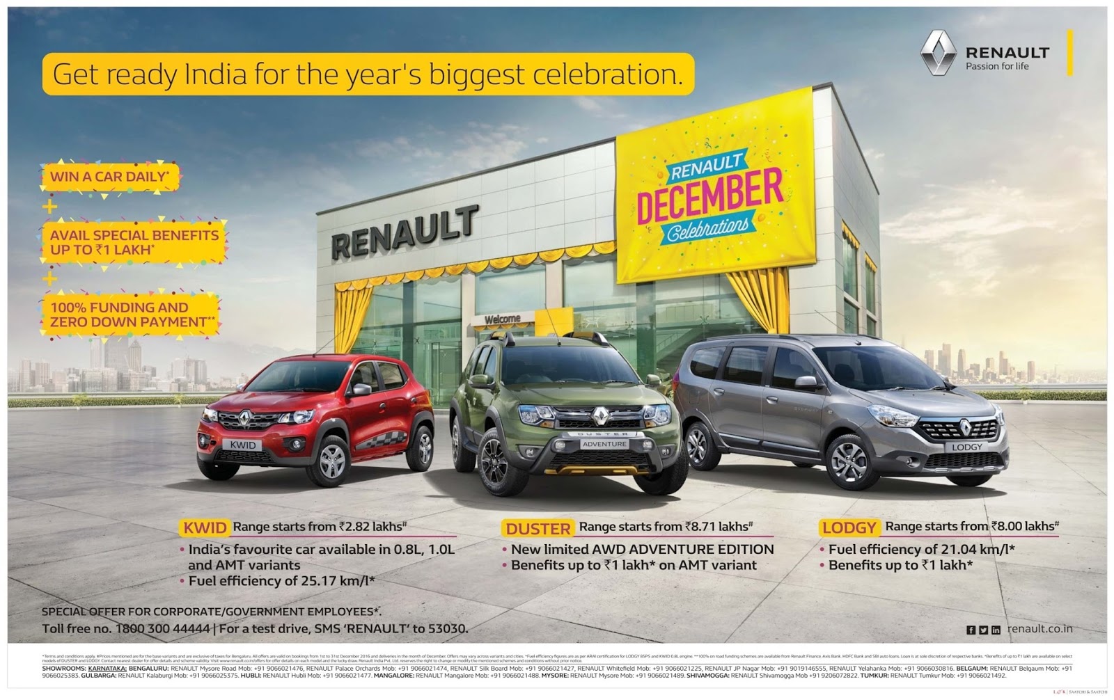 Zero (0) down payment and 100 on road funding on Renault cars