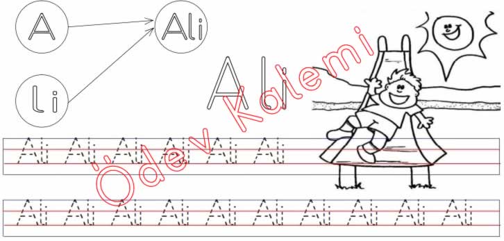 Ali Kelimesi dik temel harfler 1. Grup Sesler Harfler 1. sinif Okuma