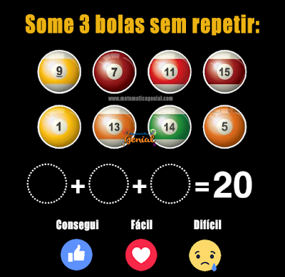 Desafio de matemática - Some 3 bolas sem repetir!