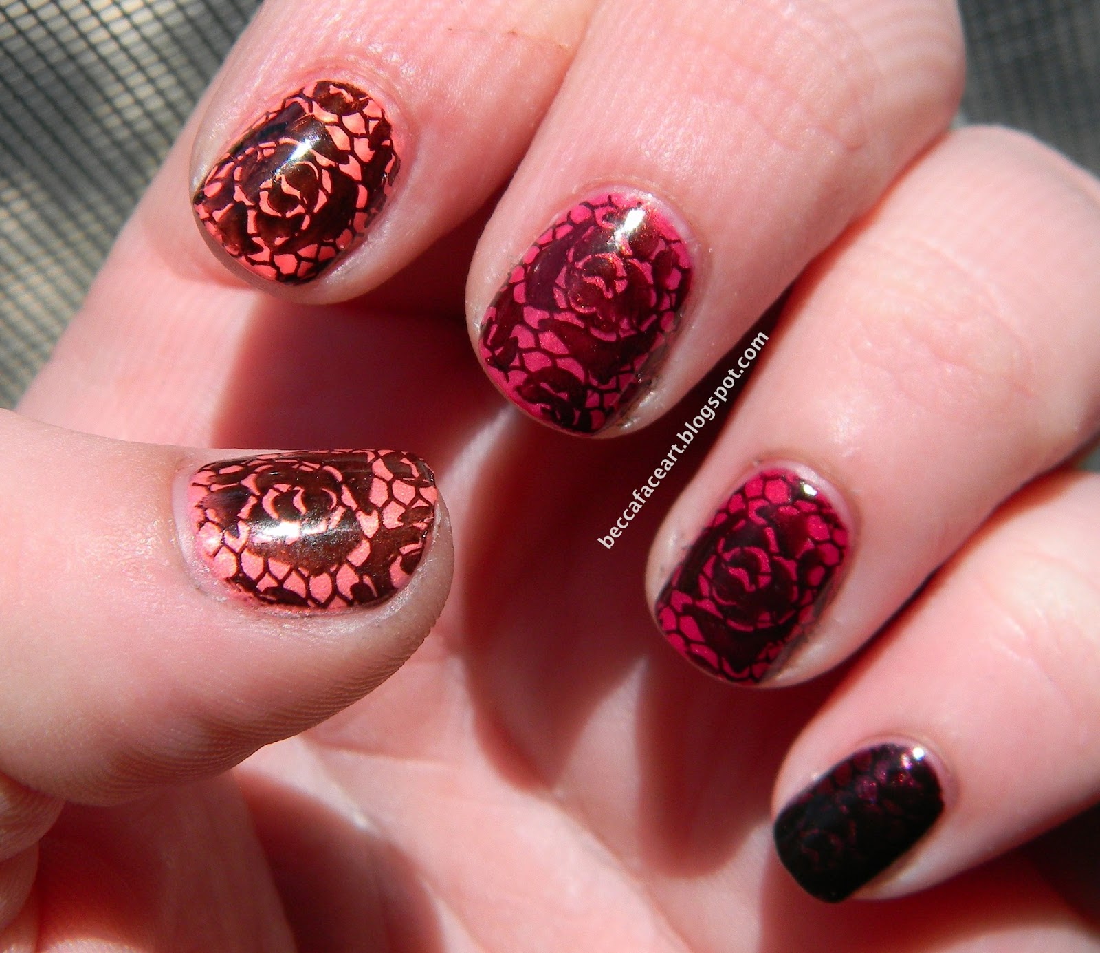 Becca Face Nail Art: Pink Ombre Lace Nails
