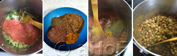 Tomato puree, dry spices, added to the pot, finished mixture