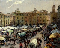 JACINTO CONILL Plaza Mayor de Vic en día de mercado c. 1960