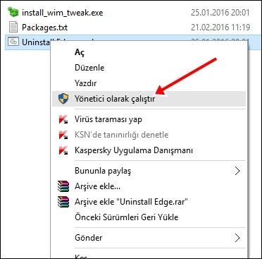 Unistal edge yönetici olarak çalıştır