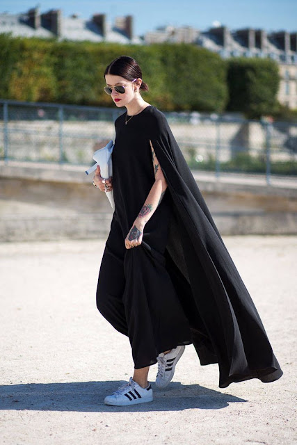 Long Dress and Sneakers Street Style