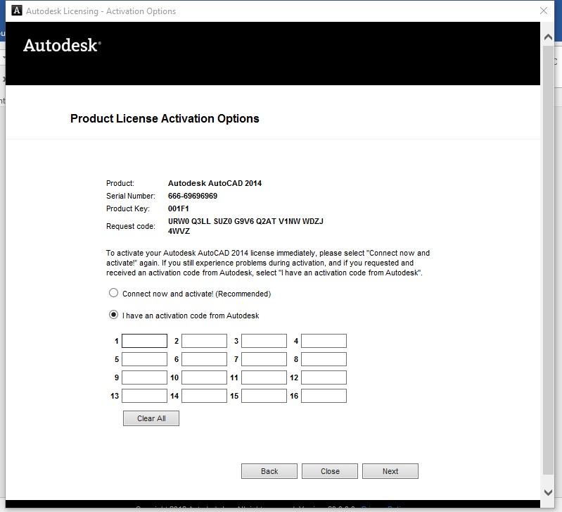autocad activation code 2014