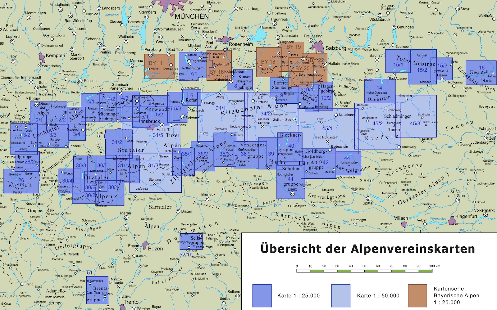 DAV Alpenvereinskarten 1:25.000 | Blattschnitte Index DAV Alpenvereinskarten 1:25.000 | Blattschnitte Index