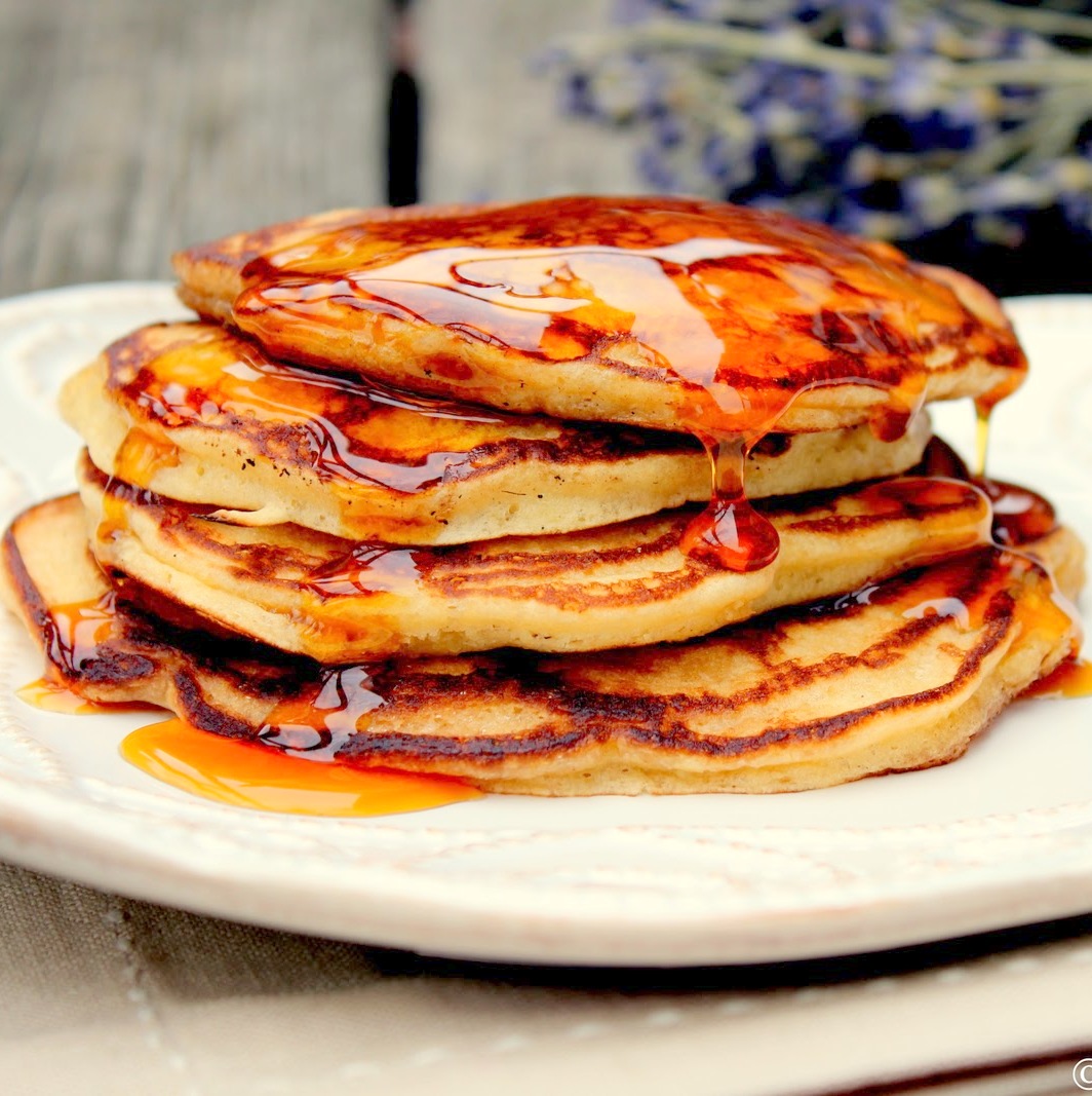 Cherry Tea Cakes Apple Cider Buttermilk Pancakes with Apple Caramel Syrup