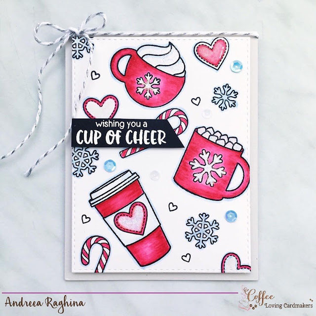 Sunny Studio Stamps: Mug Hugs Hot Cocoa & Coffee Christmas Card by Andreea Raghina