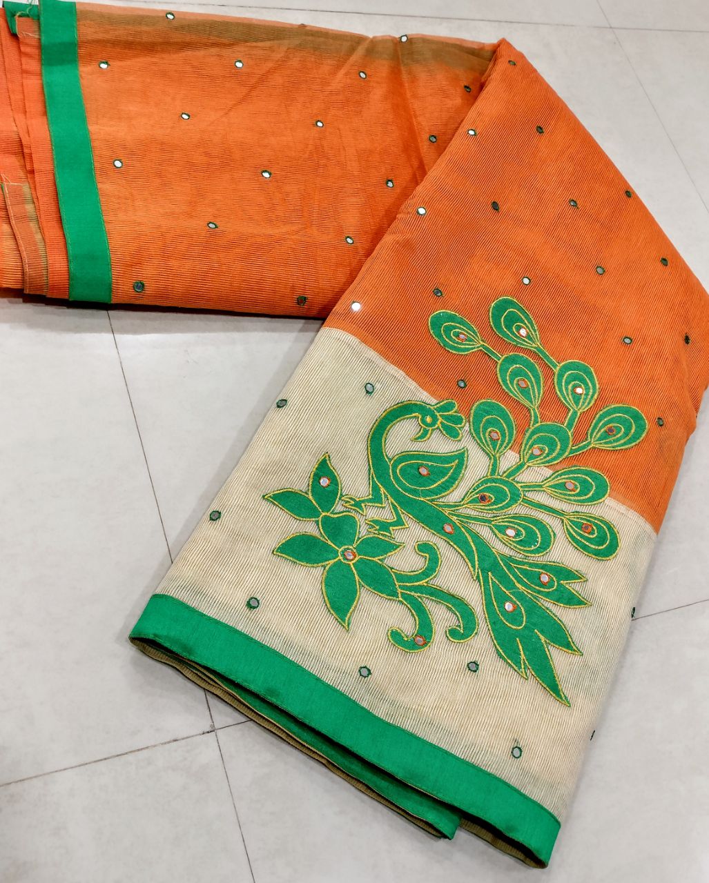 super net sarees with applique works with mirrors
