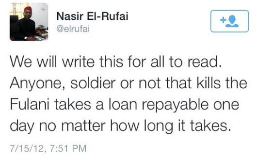 aa%2523 What I meant when I tweeted that anyone who kills a Fulani man takes a death payable in 100 years- Nasir El Rufai