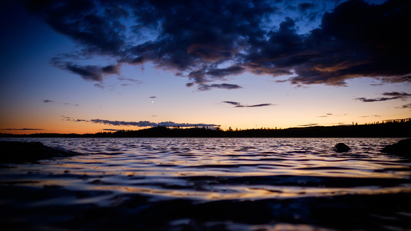 Lake, Sunset, Sky and Moon
