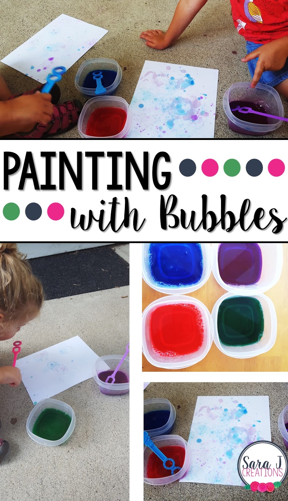 Bubble painting with kids is easy set up, easy clean up with super cute colorful results.  Combine the toddler love of painting and blowing bubbles into one activity.  