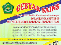 Petunjuk Teknis Pelaksanaan Gebyar Sains HUT MTsN Model Babakan (MTsN 1 Tegal) Ke-49 Tahun 2017 Petunjuk Teknis Pelaksanaan Gebyar Sains HUT MTsN Model Babakan (MTsN 1 Tegal) Ke-49 Tahun 2017