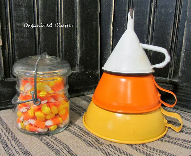 Funnels repurposed as candy corn