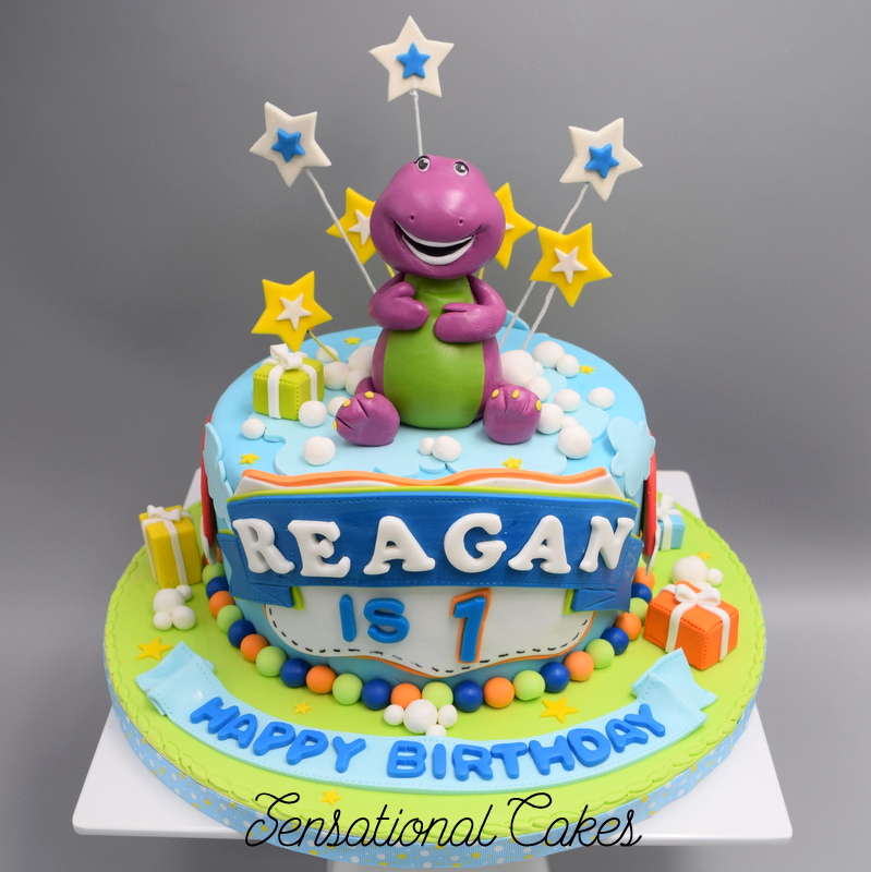 The Sensational Cakes barney 3D cake singapore , 1st year old baby cake Singapore . Birthday