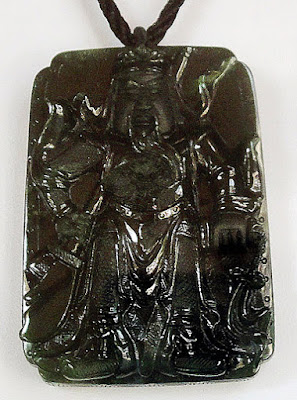 Black jade pendant Black jade pendant with caved warrior